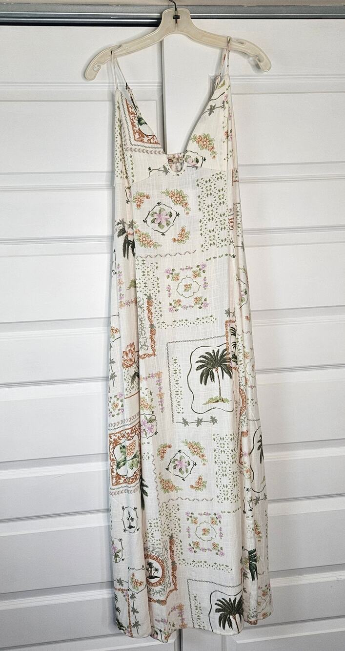 NWT Paper Heart Linen Blend Postcard Print Patchwork Maxi Dress XS